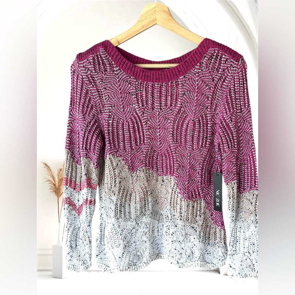Nic+Zoe Tri-Color Sweater Crochet Look